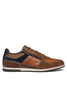 Geox Renan B Suede and Waxed Leather Trainers - Browncotto/Navy