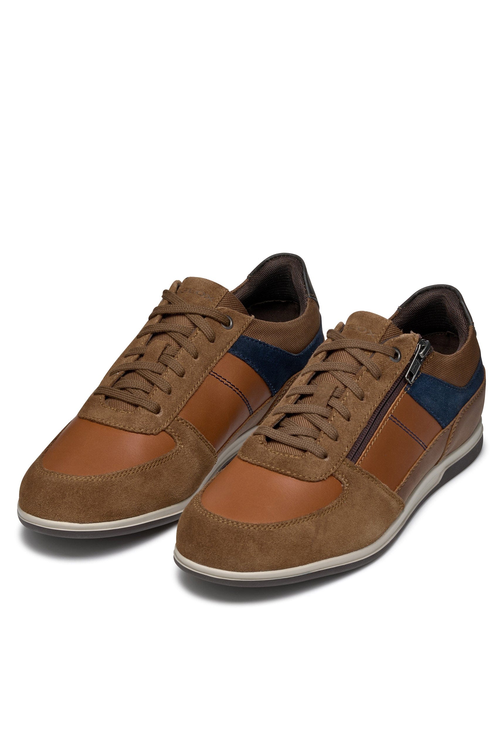 Geox Renan B Suede and Waxed Leather Trainers - Browncotto/Navy