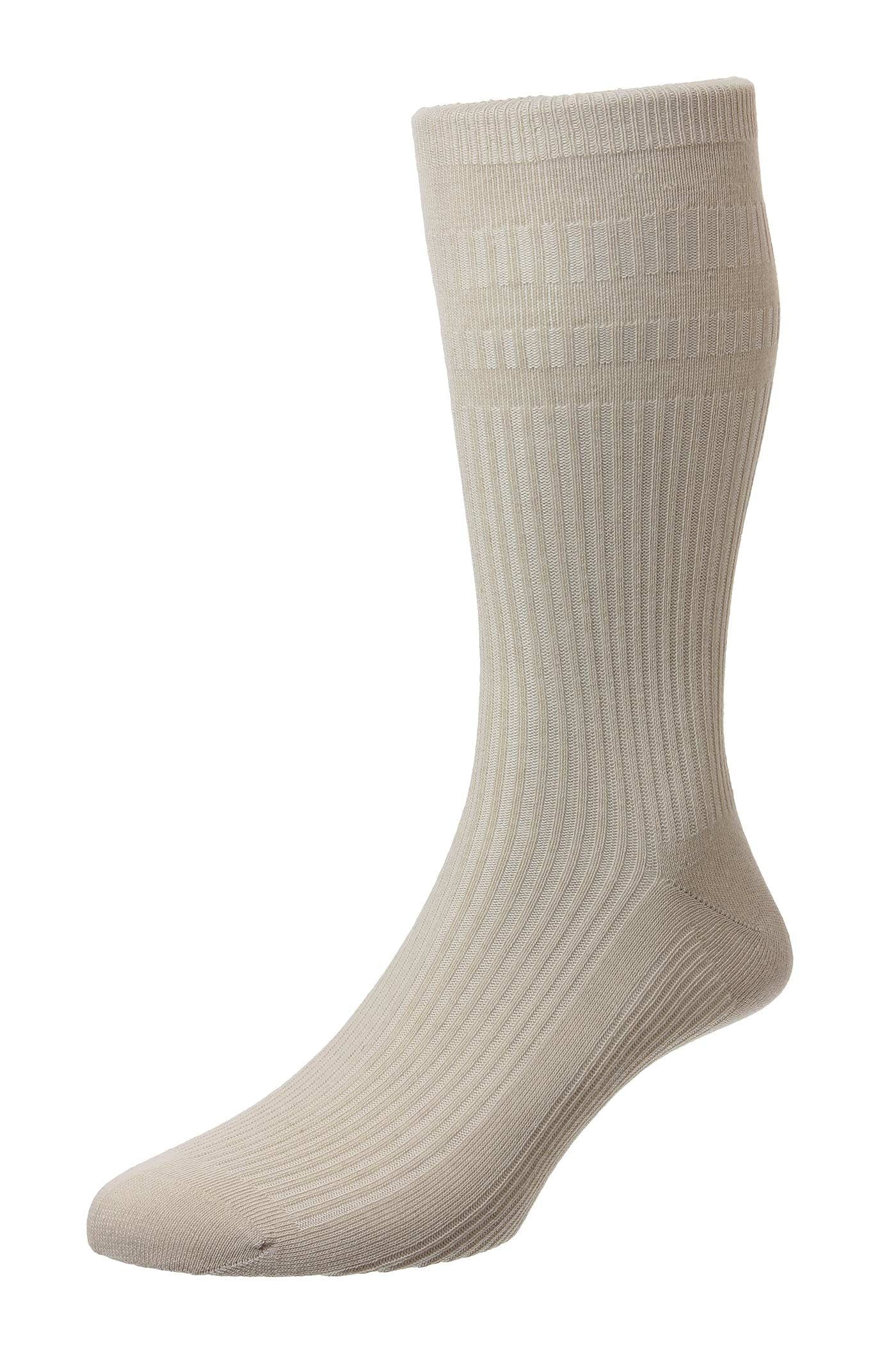 HJ Hall Mens Healthy Feet Extra Wide Cotton Softop Socks with Sanitize - Oatmeal