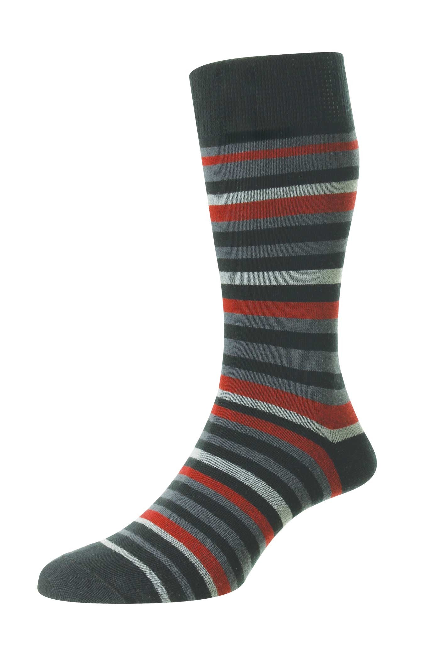 HJ Hall Organic Cotton Comfort Top Socks - Black Multi Stripe HJ640_BLACK_6-11