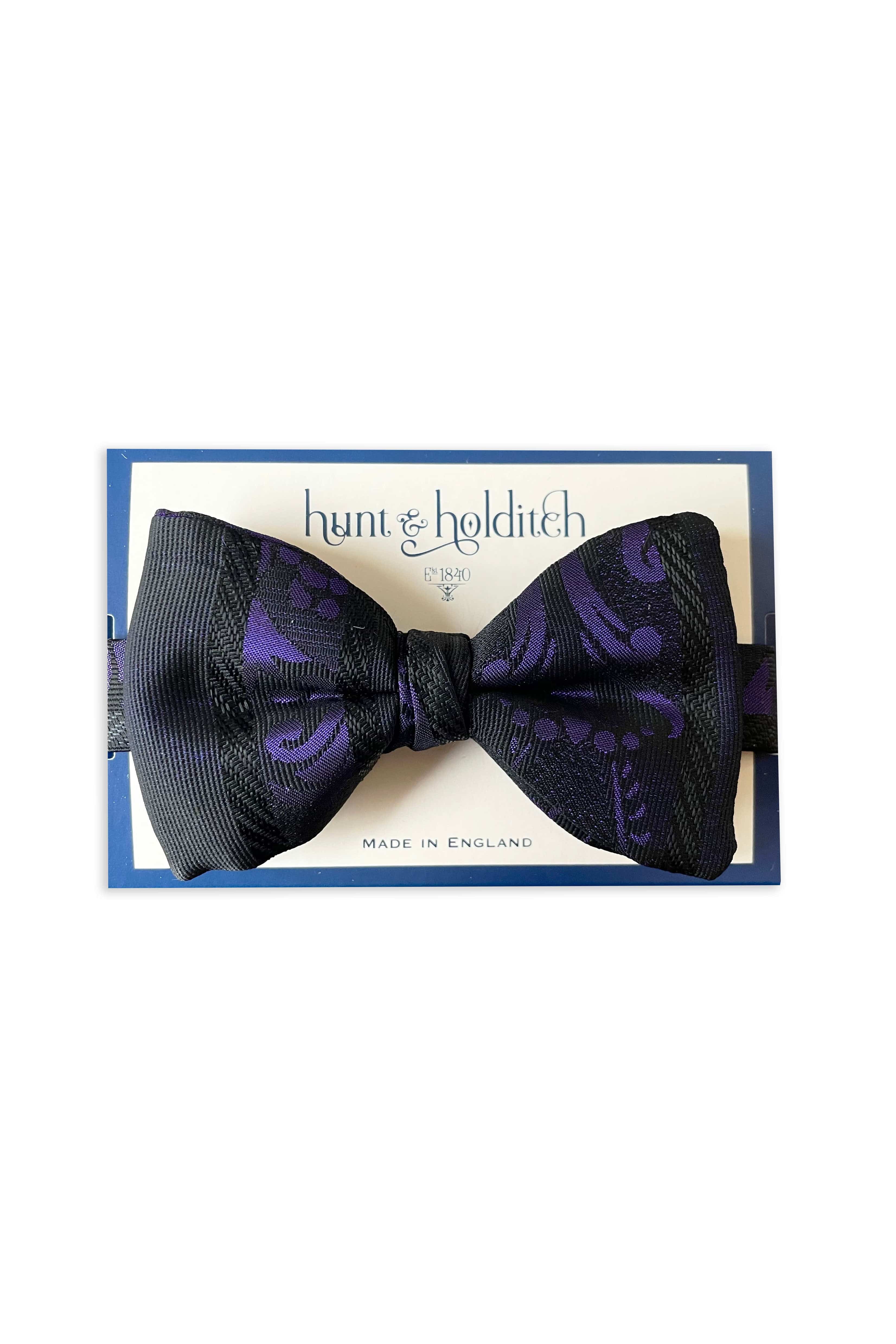 Hunt & Holditch Patterned Ready Tied Bow Tie - Black/Purple SP2407_BLACKPURP_OS