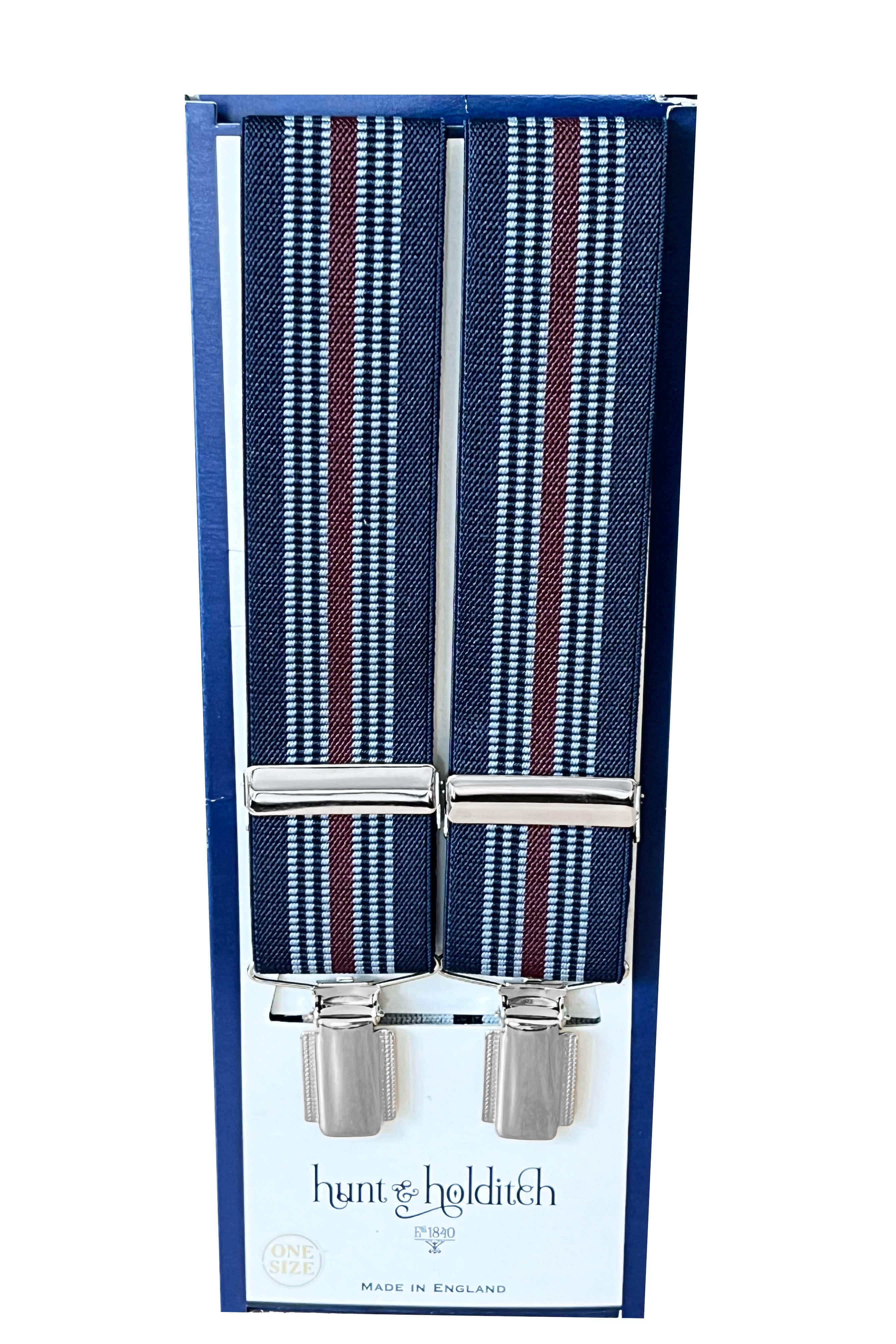 Hunt & Holditch Stripe Detail 35mm Braces - Navy/Maroon 5087_NAVY/MAROON_OS