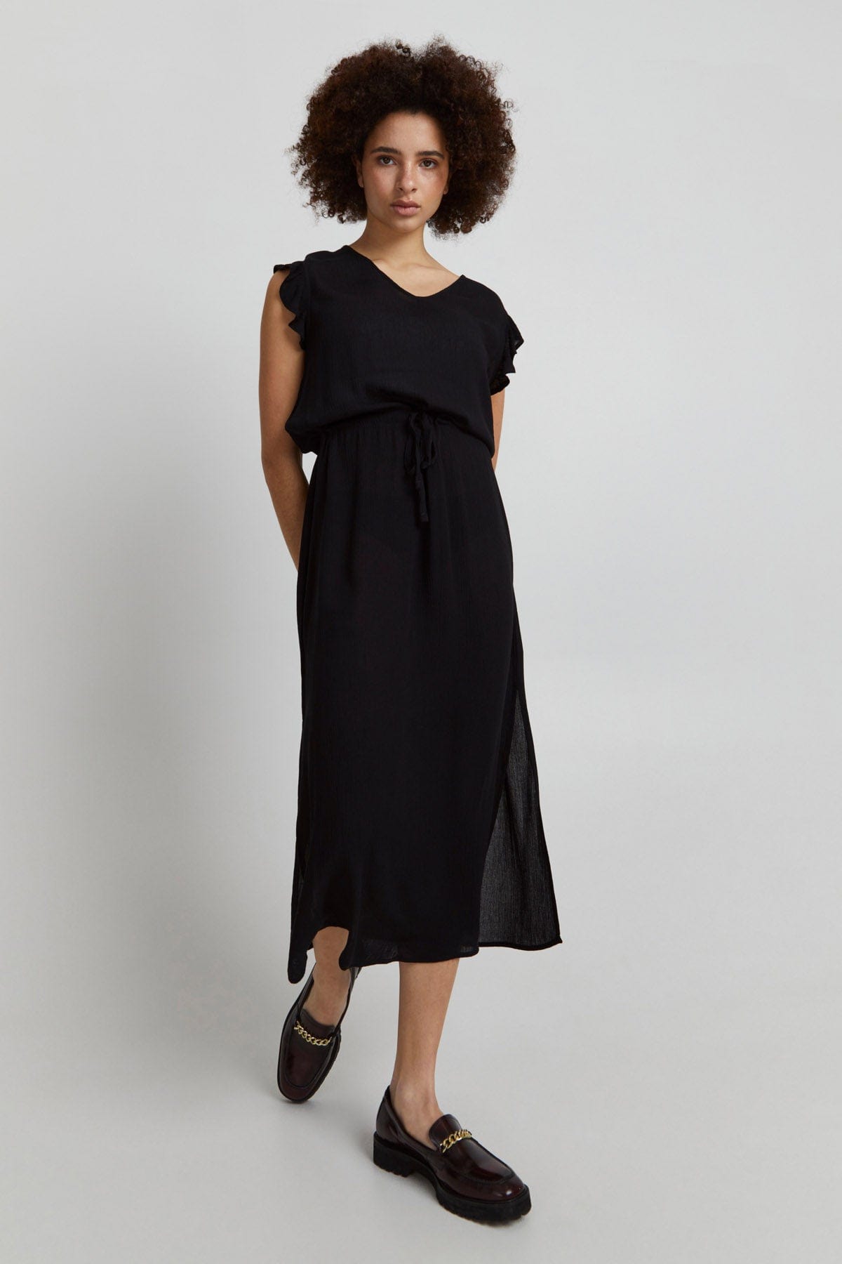 Ichi Marrakech Plain Midi Dress - Black