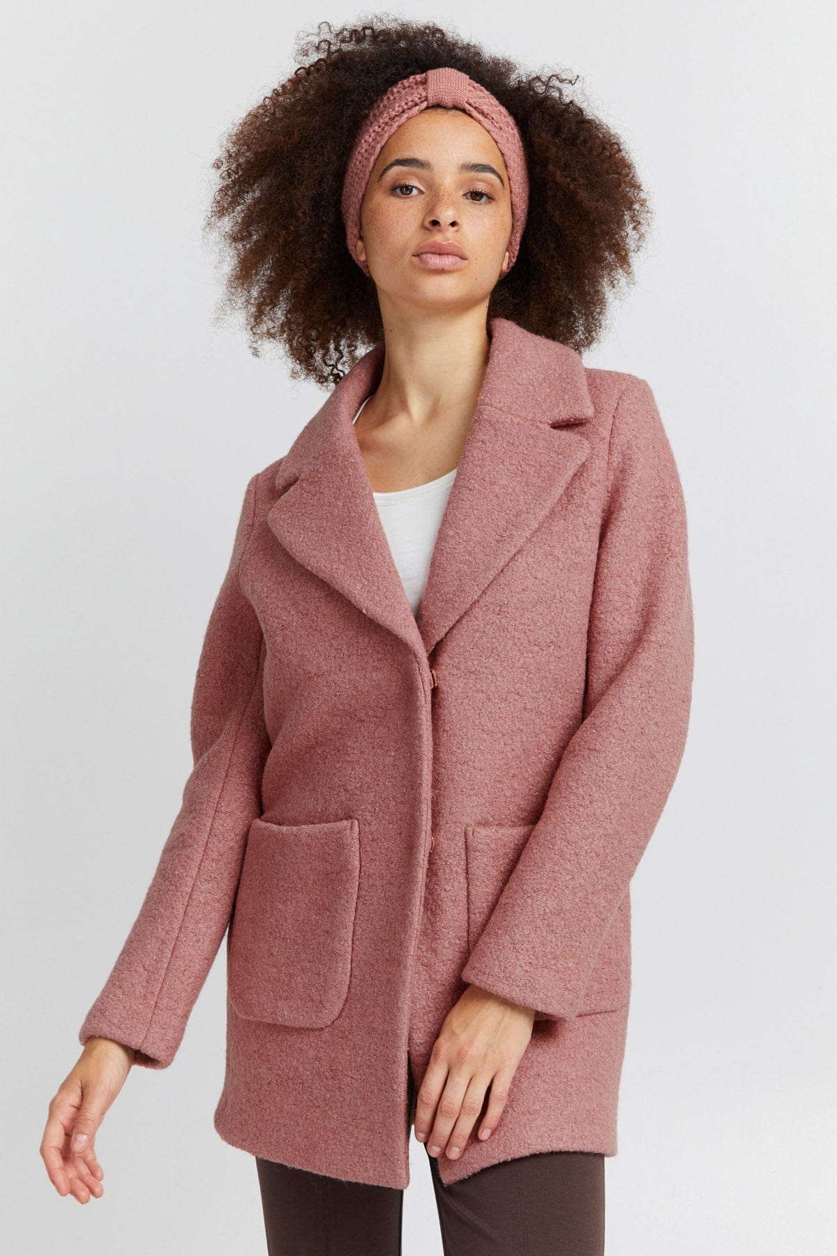 Ichi Stipa Wool Knit Coat - Ash Rose