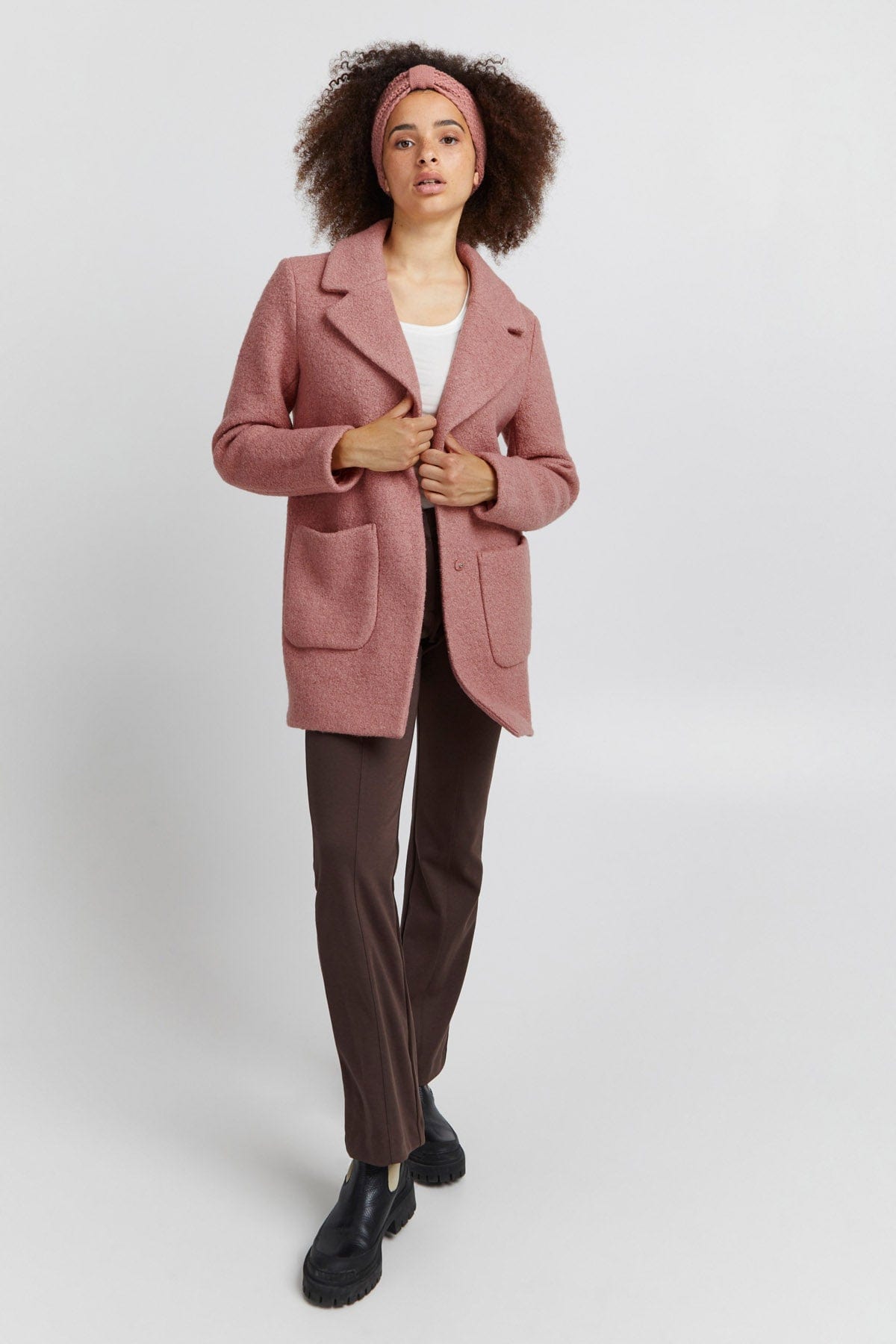 Ichi Stipa Wool Knit Coat - Ash Rose