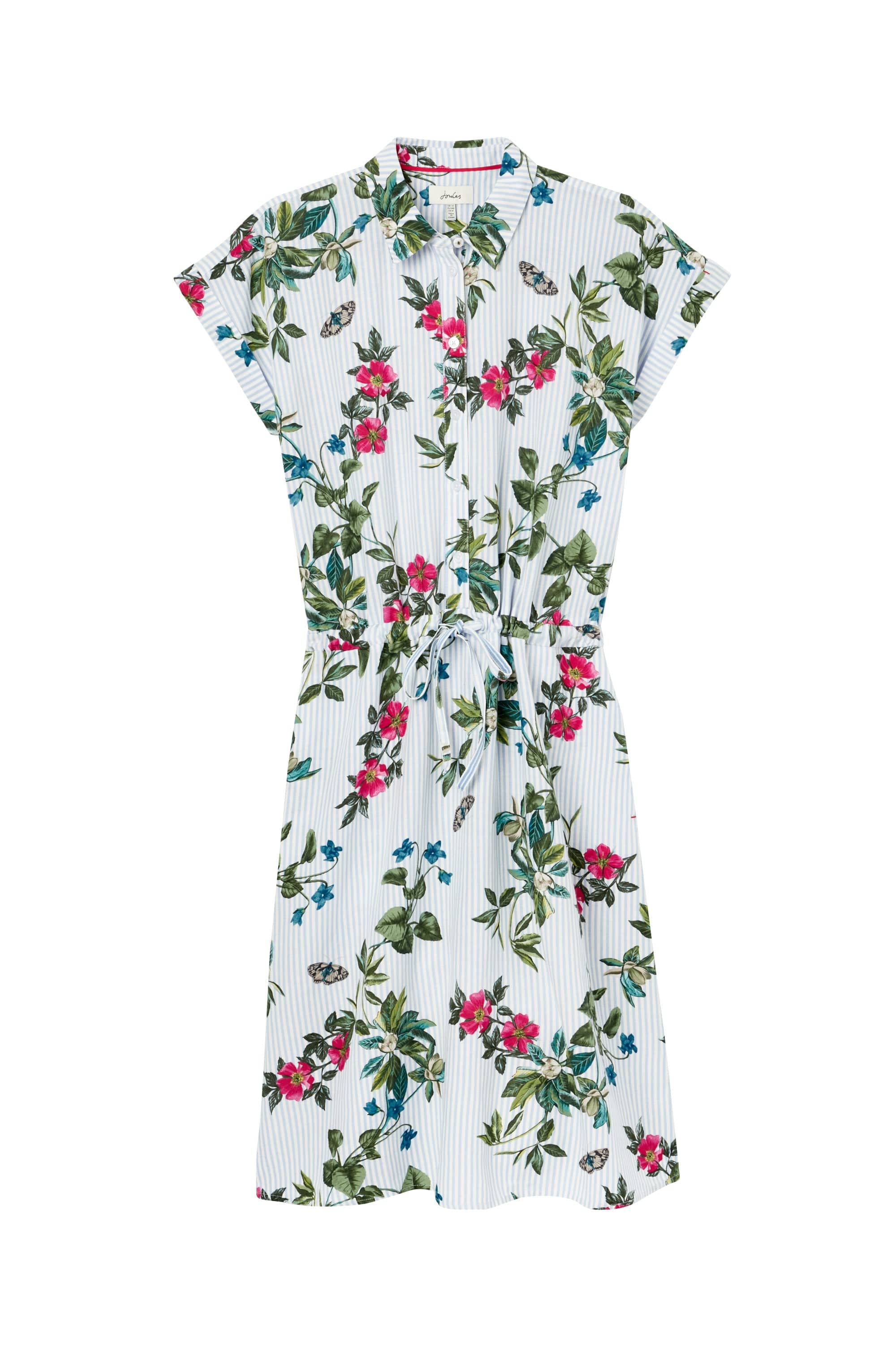 Joules Allison 1/2 Placket Linen Shirt Dress - Blue Botanical Stripe ...