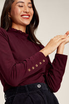 Joules Amy Red Roll Neck Top - Burgundy