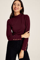 Joules Amy Red Roll Neck Top - Burgundy