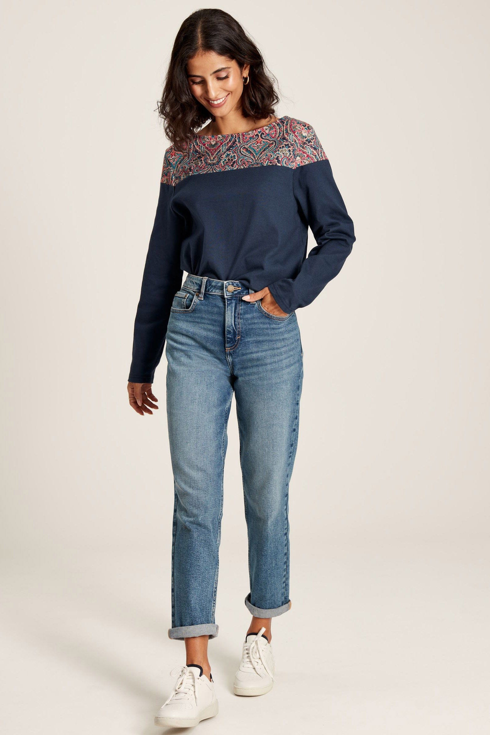 Joules Brancaster Print Long Sleeve Top - Paisley Stripe