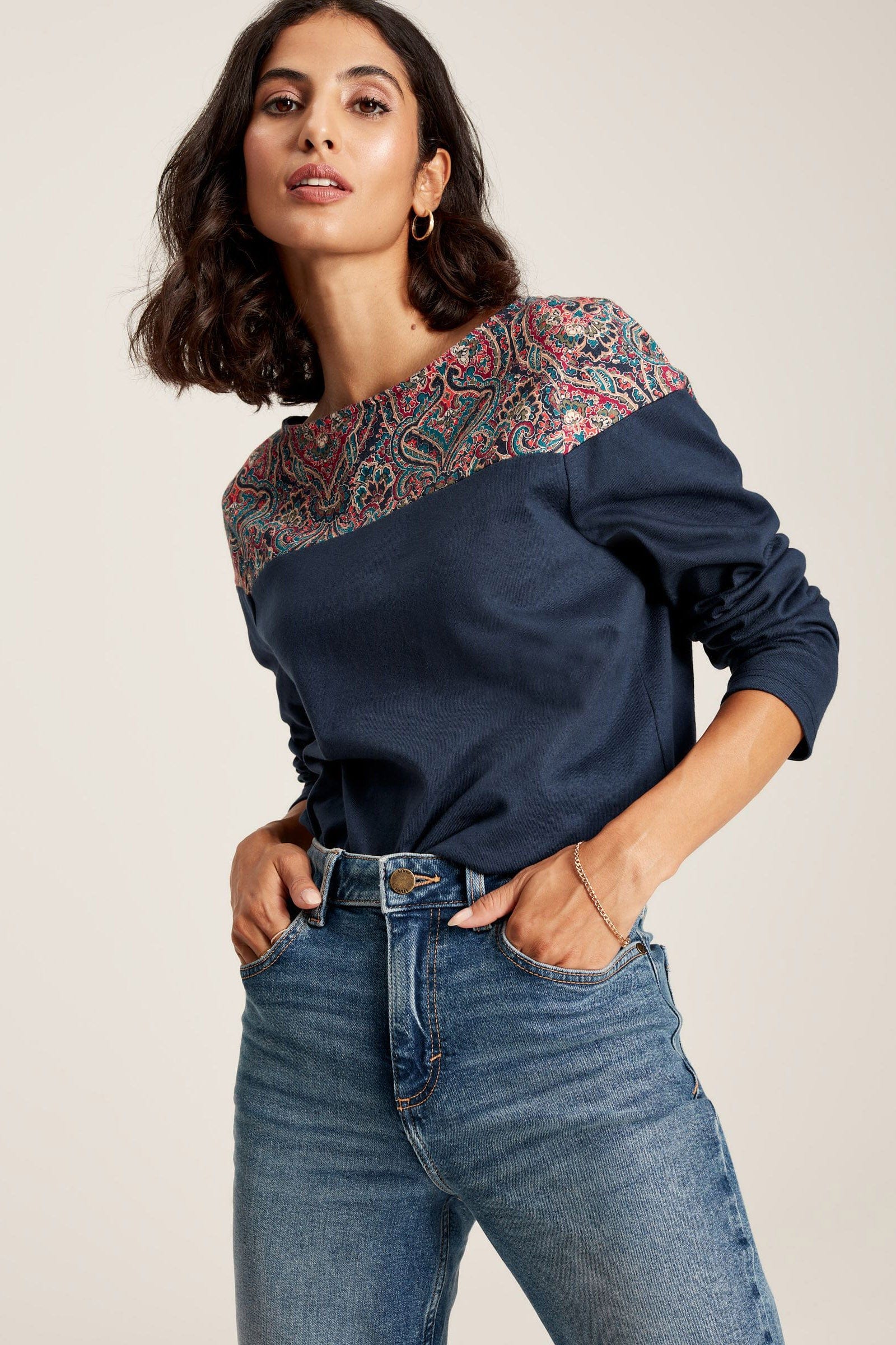 Joules Brancaster Print Long Sleeve Top - Paisley Stripe