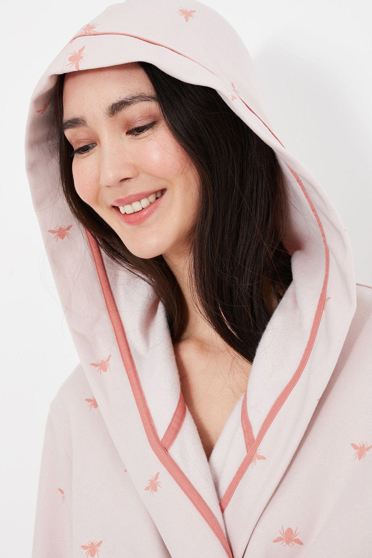 Joules Jonie Printed Jersey Dressing Gown - Pink Bees