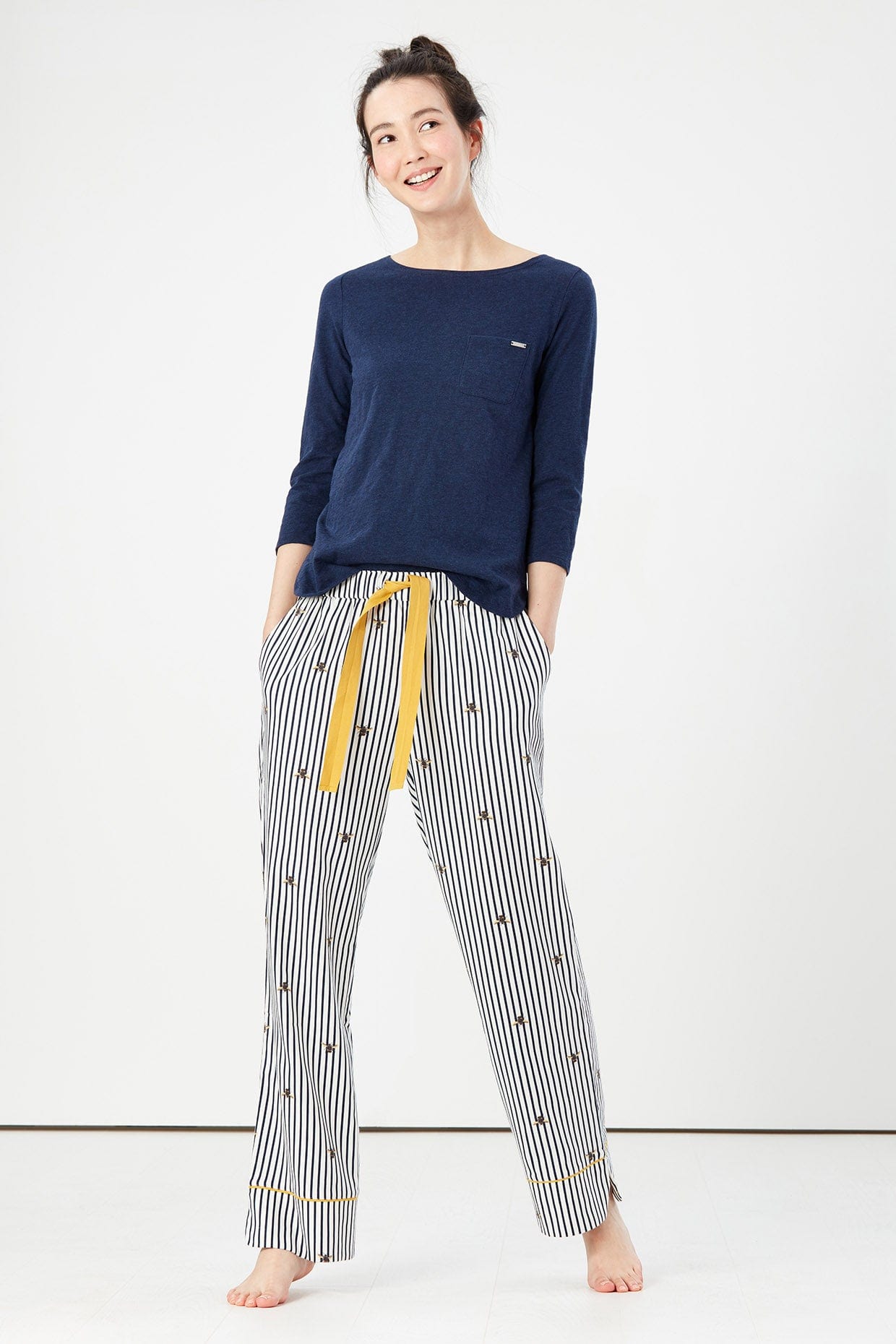 Joules Luna Light Pyjama Bottoms - Navy Cream Bee Stripe 214579_NVYCRMBEE_2XL