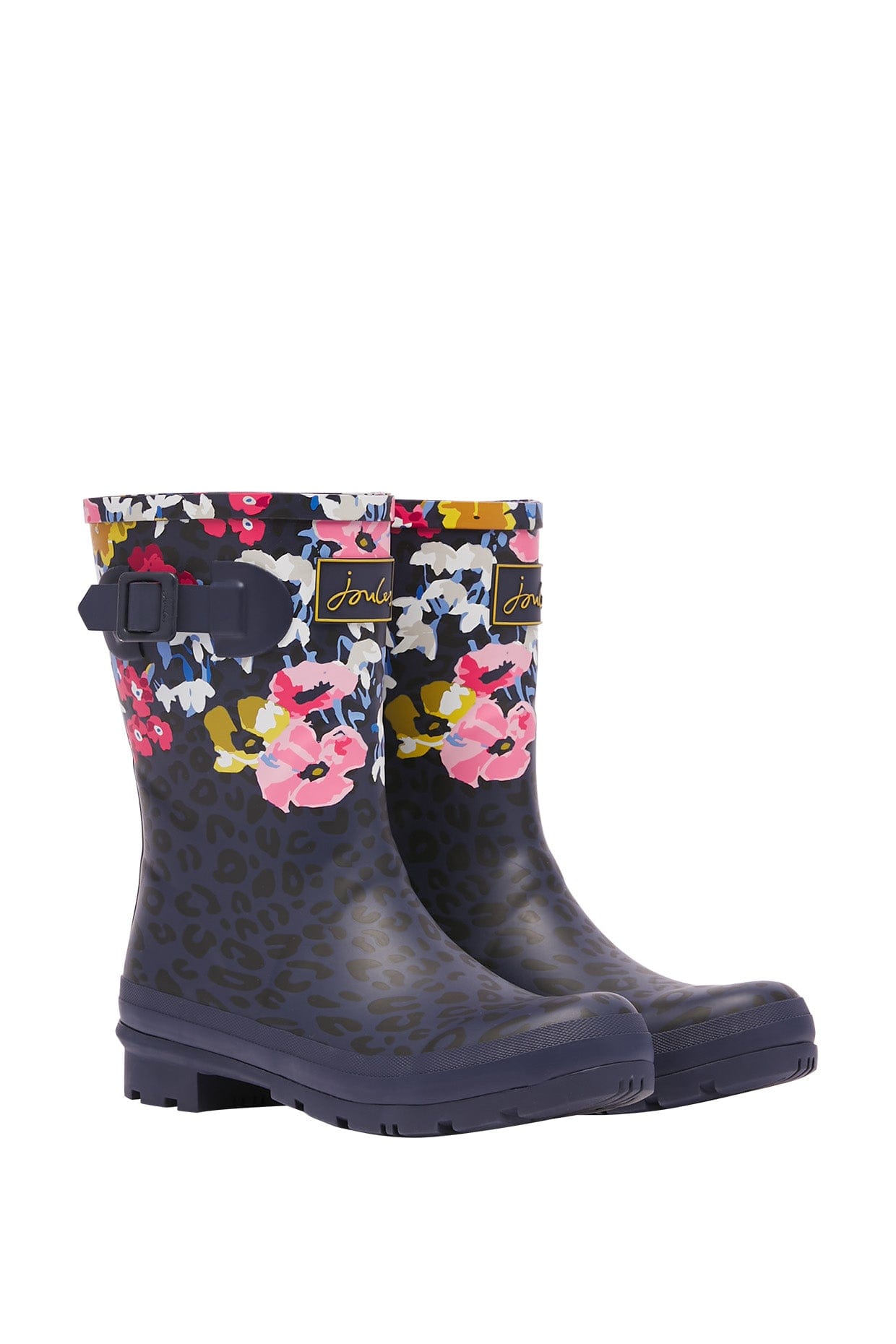 Joules Molly Mid Height Printed Wellies - Navy Leopard Floral