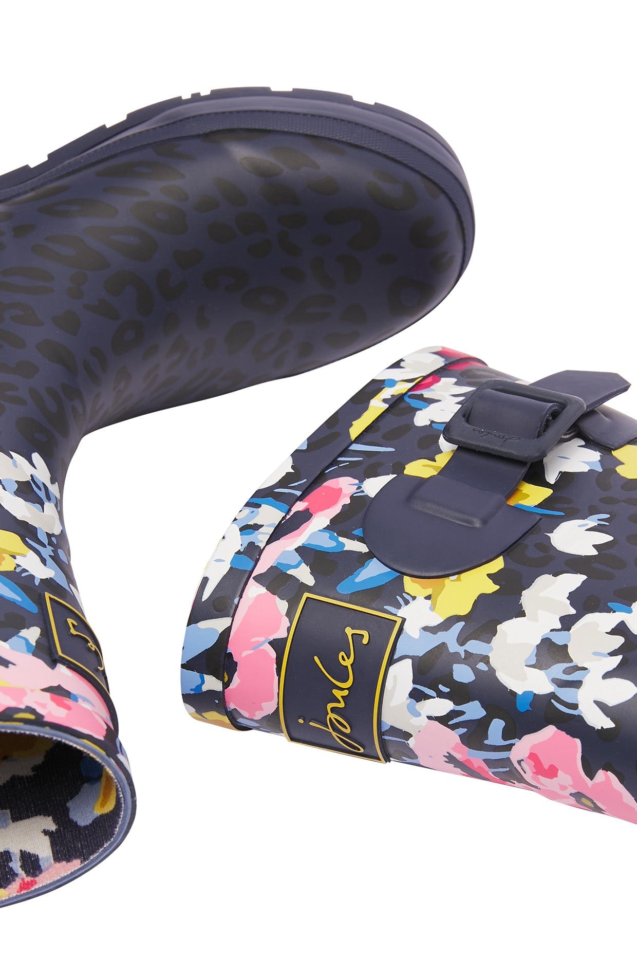 Joules Molly Mid Height Printed Wellies - Navy Leopard Floral