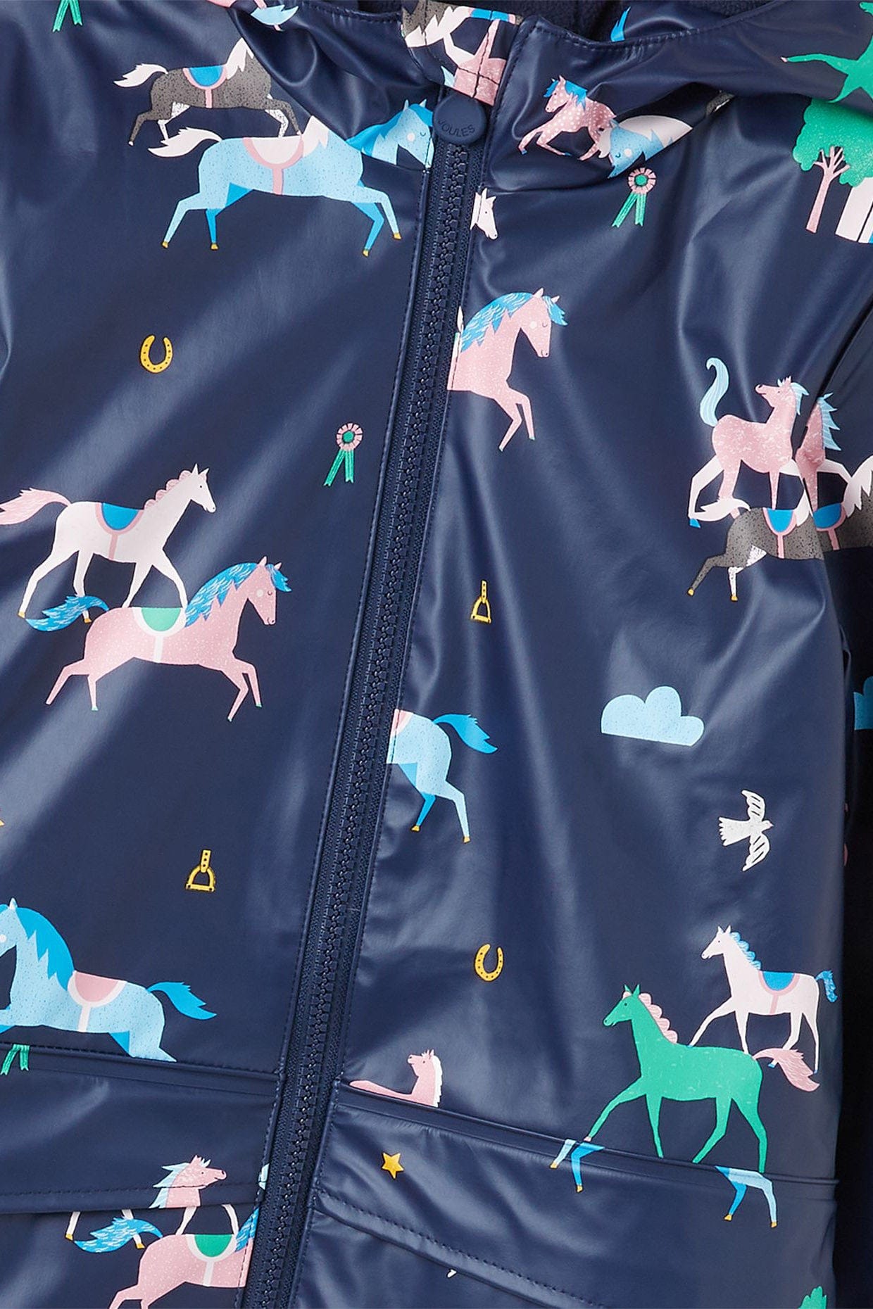 Joules Raindance Waterproof Recycled Printed Jacket - Navy Horses