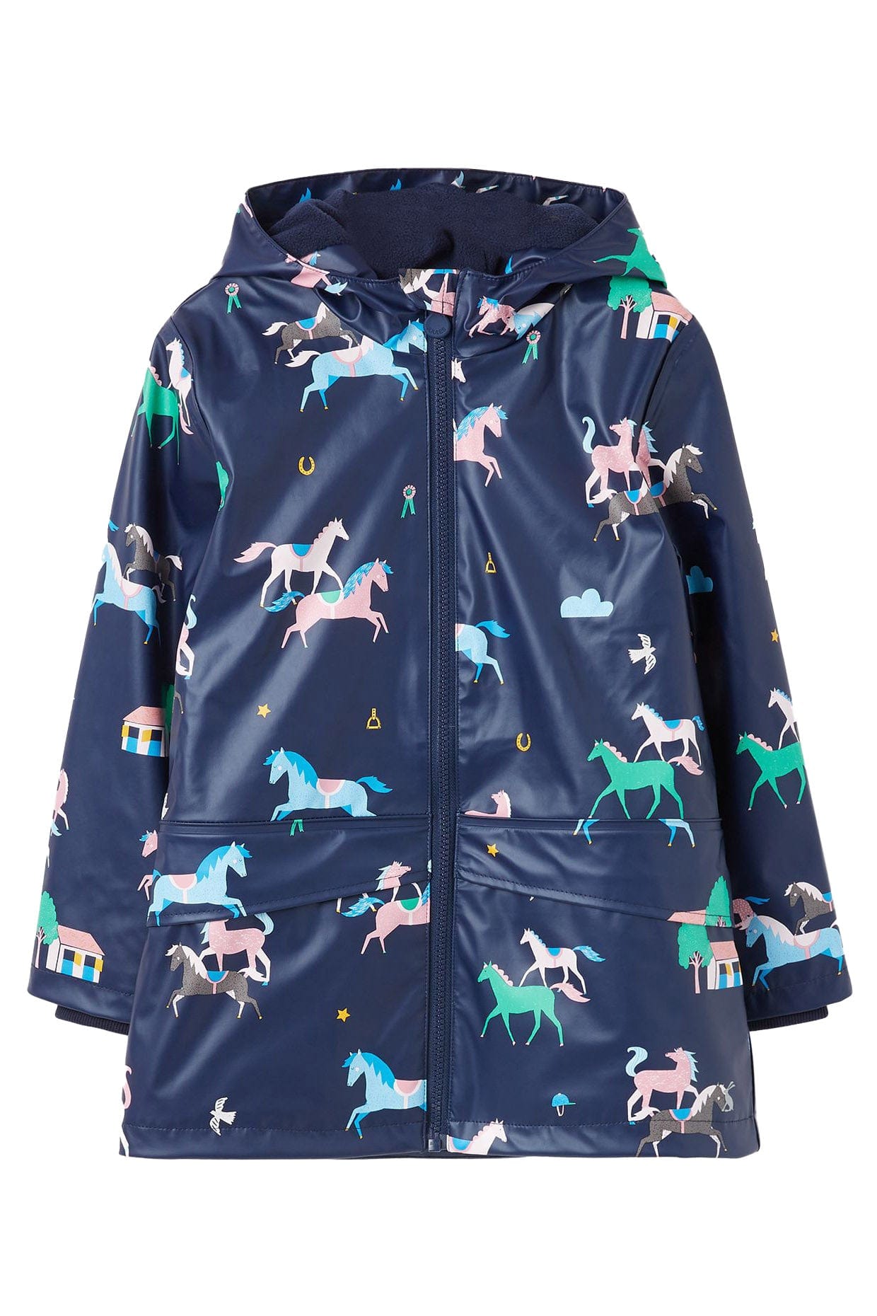 Joules Raindance Waterproof Recycled Printed Jacket Navy Horses Potters of Buxton