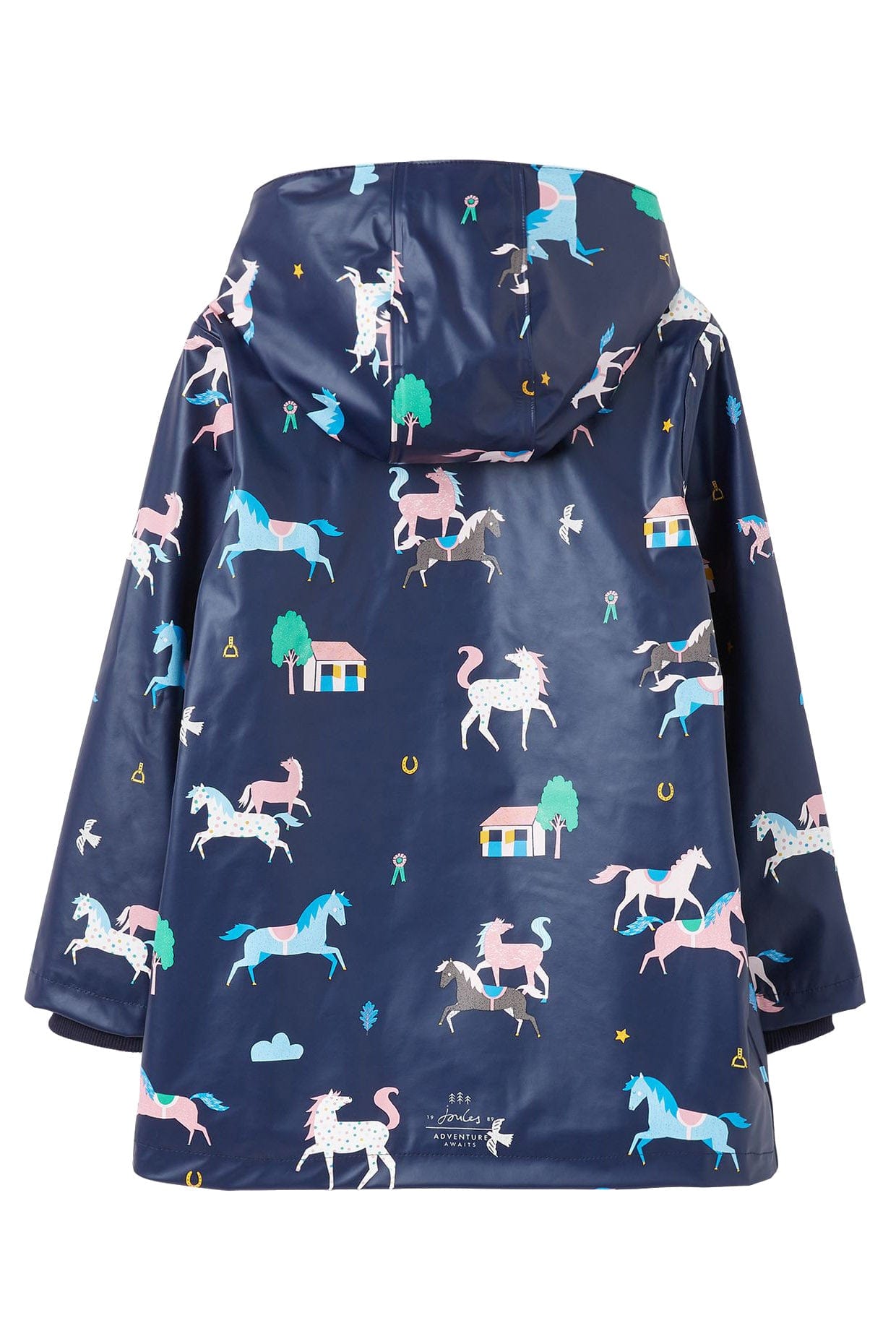 Joules Raindance Waterproof Recycled Printed Jacket - Navy Horses