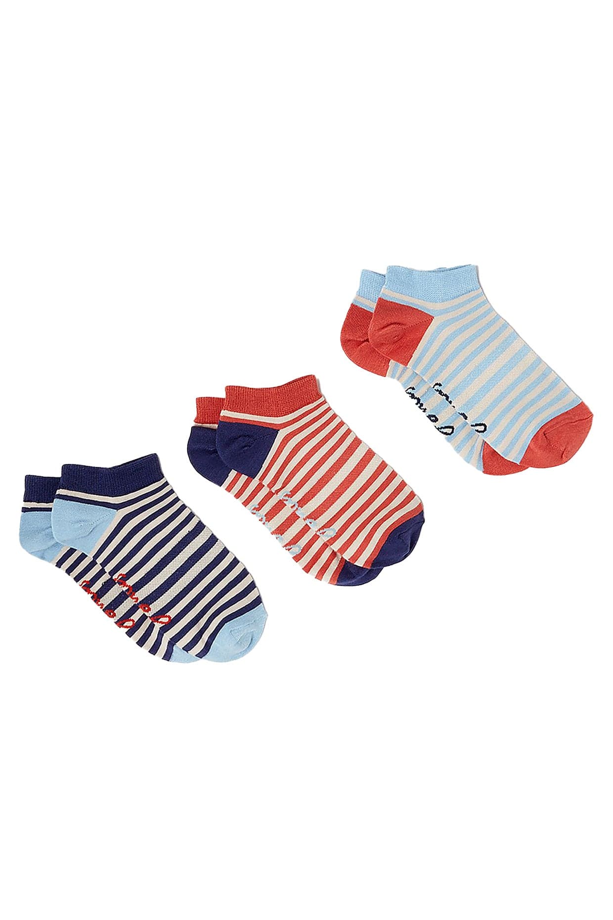 Joules Rilla 3 Pack Trainer Socks - Blue Multi 222521_BLUEMULTI_4-8