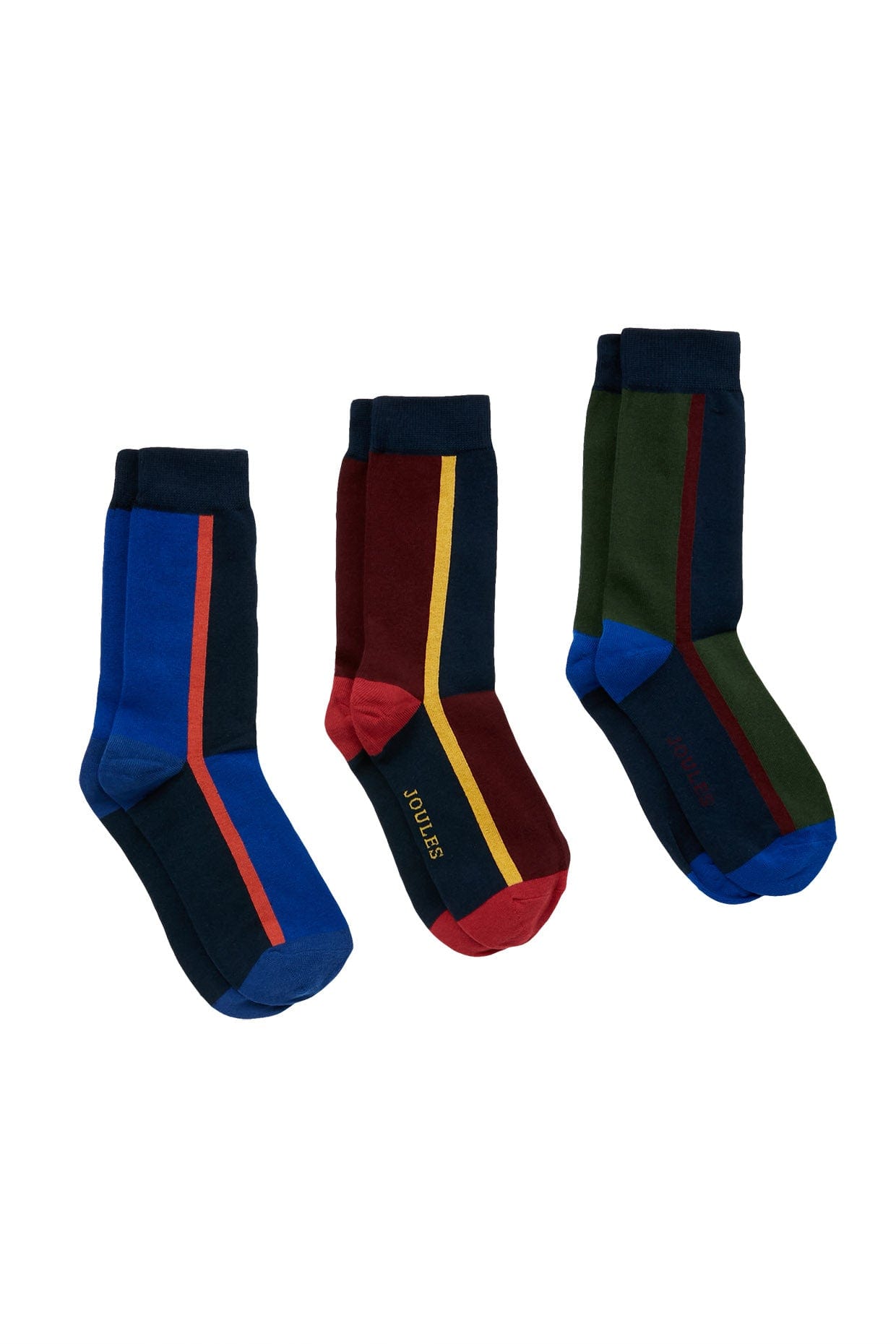 Joules Striking 3 Pack Cotton Socks - Navy Colour Block 217743_NVYCOLBLK_7-12
