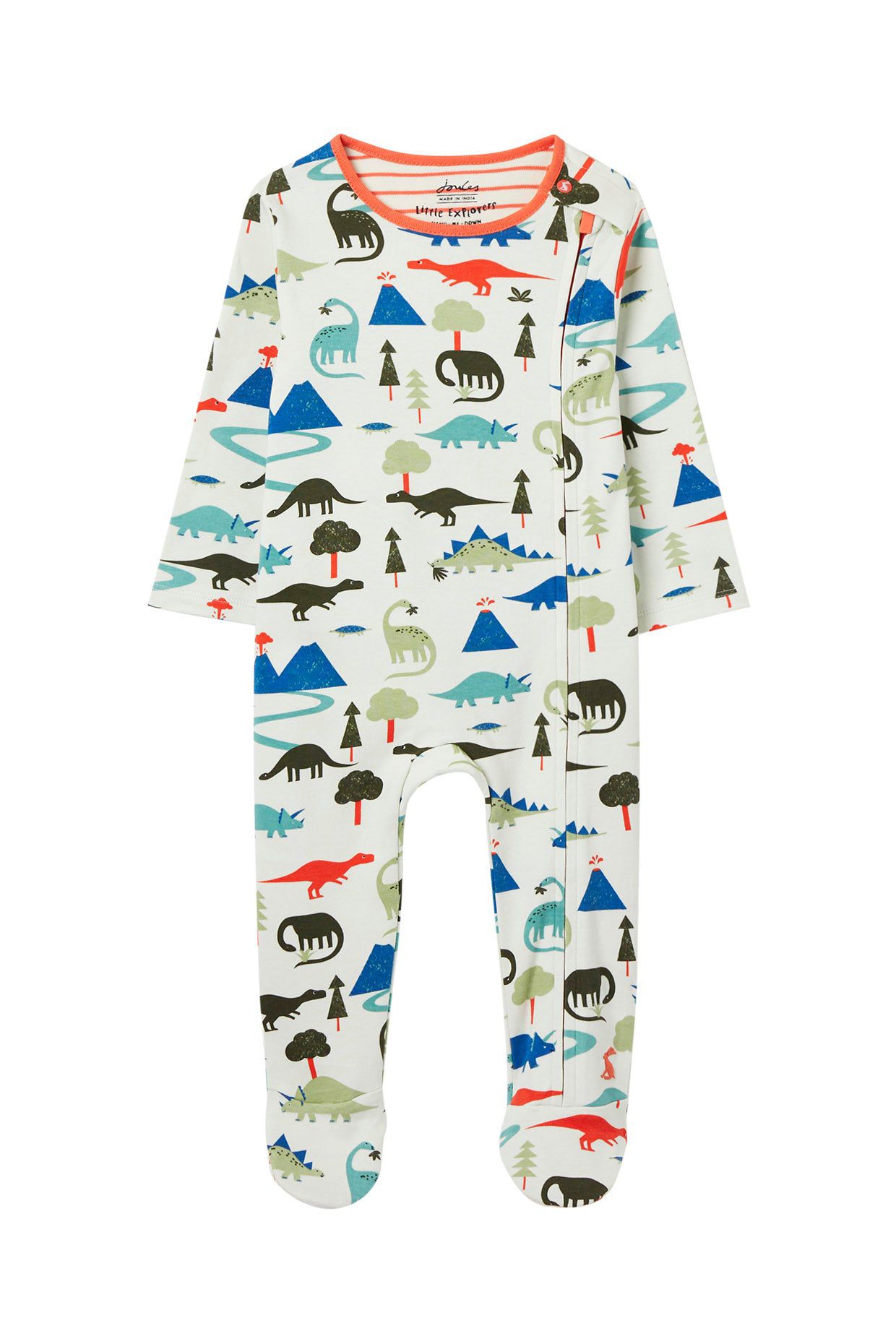 Joules Zippy Organic Cotton Printed Babygrow - Dino