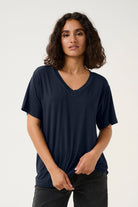 Kaffe Frida V-Neck T-Shirt - Midnight Marine