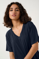 Kaffe Frida V-Neck T-Shirt - Midnight Marine