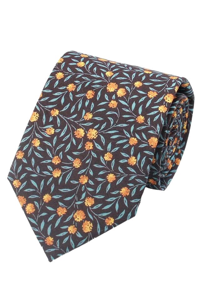 Lloyd Attree & Smith Liberty Myrtle Floral Leaf Tie - Blue/Gold LIBT85_3_OS