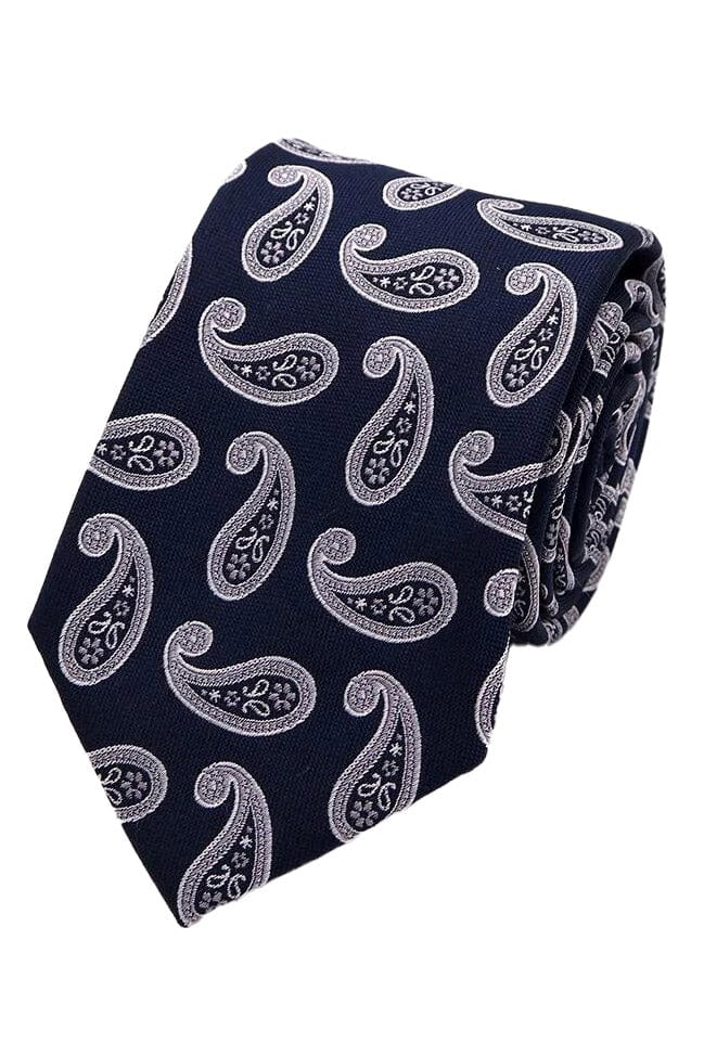 Lloyd Attree & Smith Paisley Silk Tie - Navy/White S7102_1_OS