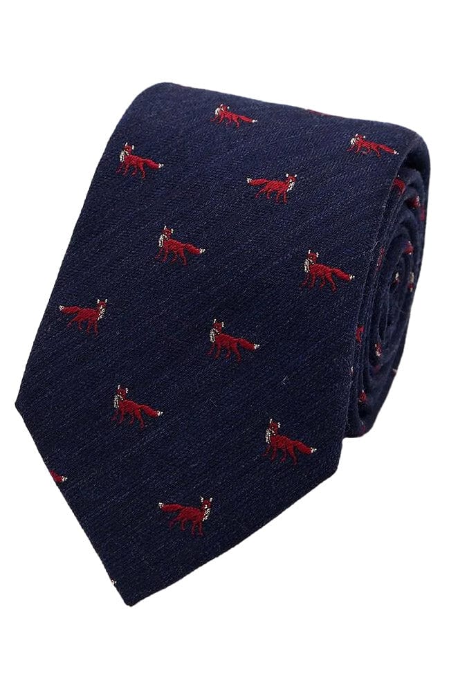 Lloyd Attree & Smith Silk Wool Melange Herringbone Fox Tie - Navy/Red S9705_1_OS