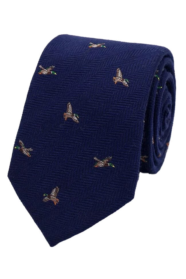 Lloyd Attree & Smith Silk Wool Melange Herringbone Mallard Tie - Navy S9701_1_OS