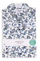 Marvelis Non-Iron Modern Fit Paisley Print Shirt - White/Blue