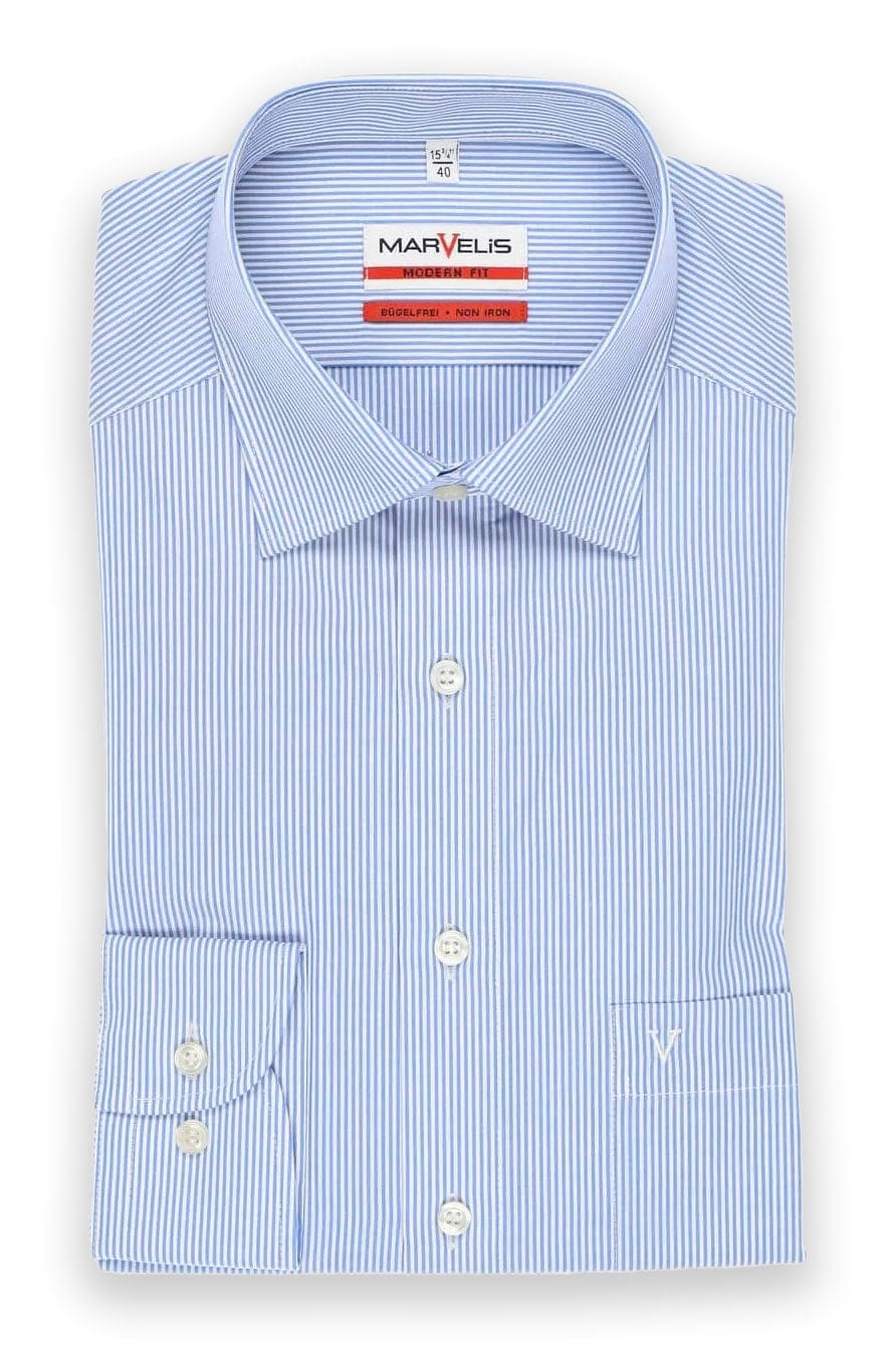 Marvelis Non-Iron Modern Fit Stripe Shirt - Blue/White