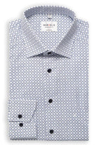 Marvelis Non-Iron Modern Fit Tile Print Shirt - White/Blue