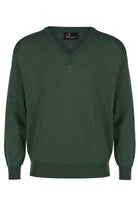 Massoti Extra Fine Merino Wool V Neck Jumper - Fern