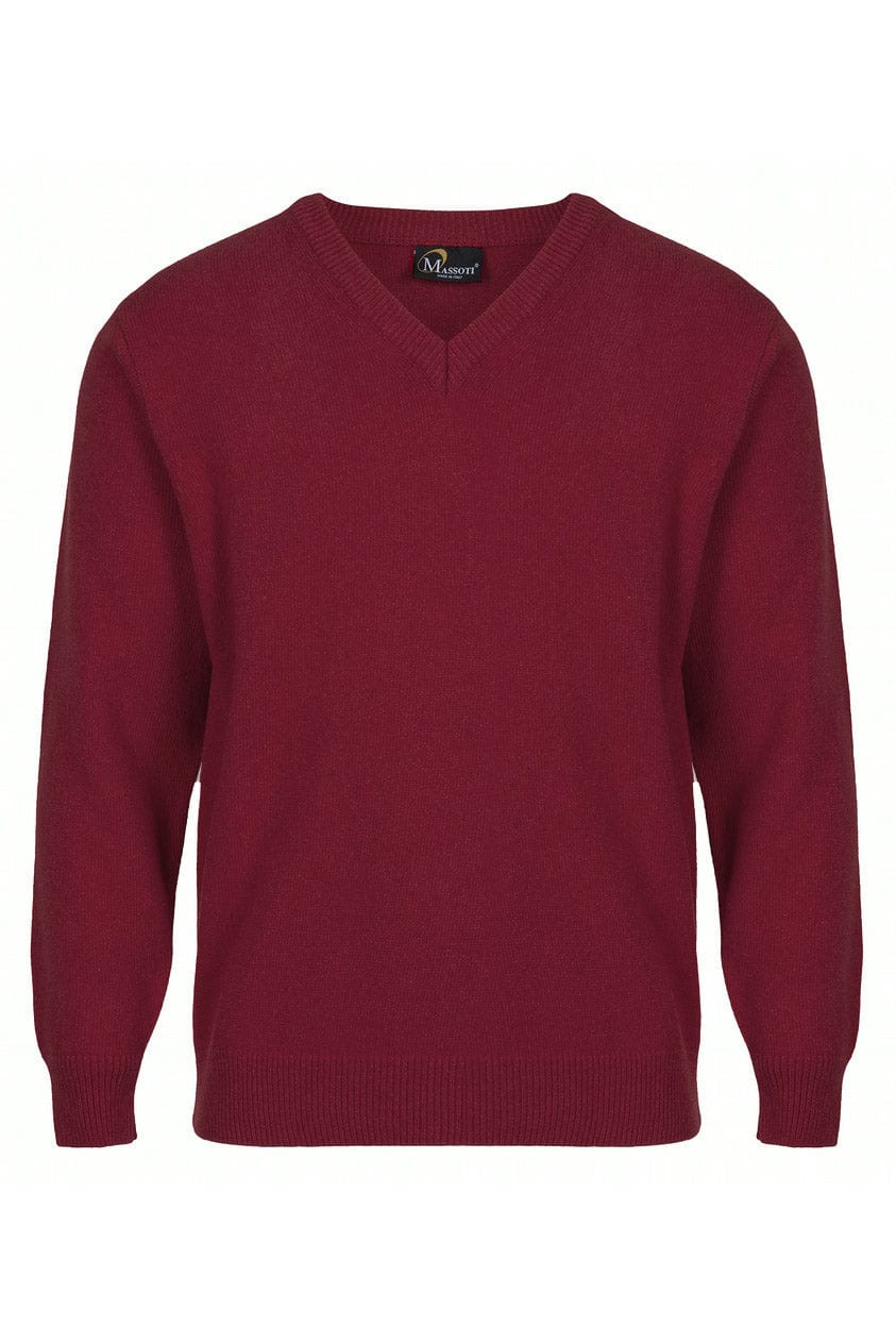 Massoti Lambswool V Neck Jumper - Burgundy