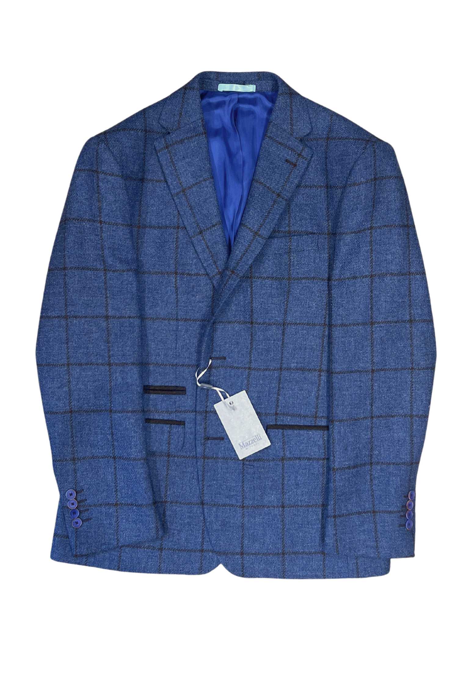 Mazzelli James Overcheck Pure Wool Jacket - Blue/Brown