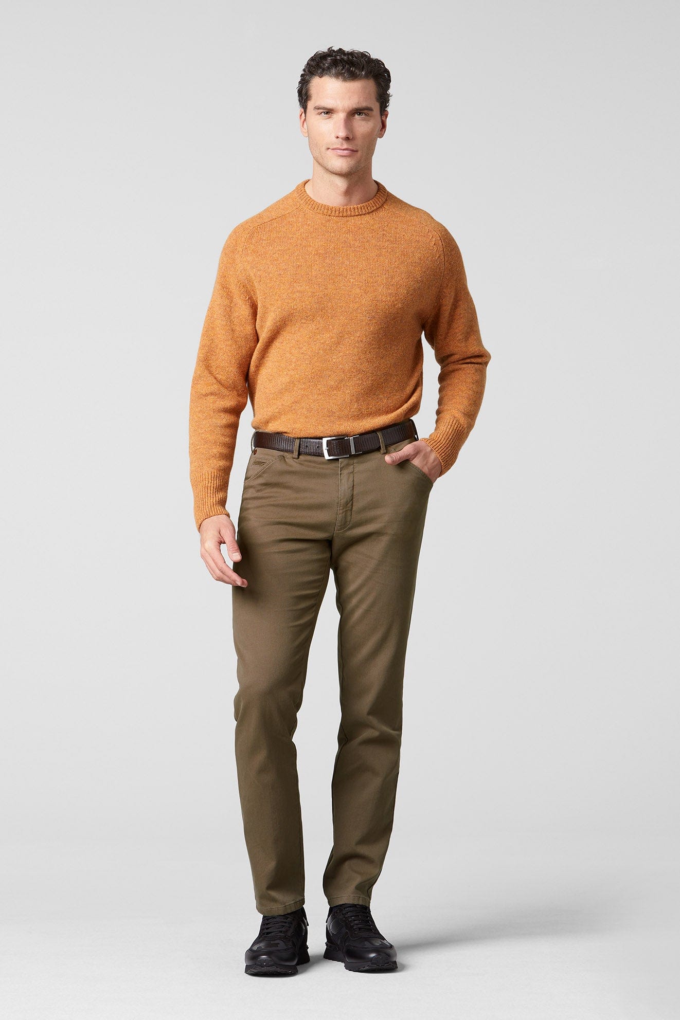 Meyer Chicago Canvas Look Stretch Chino Trousers - Stone