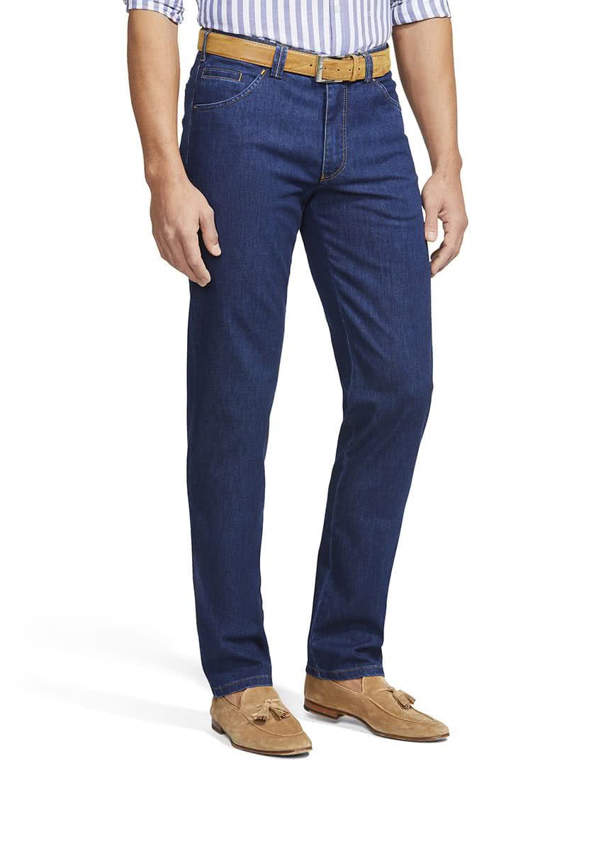 Meyer Dublin Coolmax Denim Chino Trousers - Blue Stone