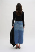 My Essential Wardrobe Louis Denim Wrap Style Midi Skirt - Medium Blue Retro Wash