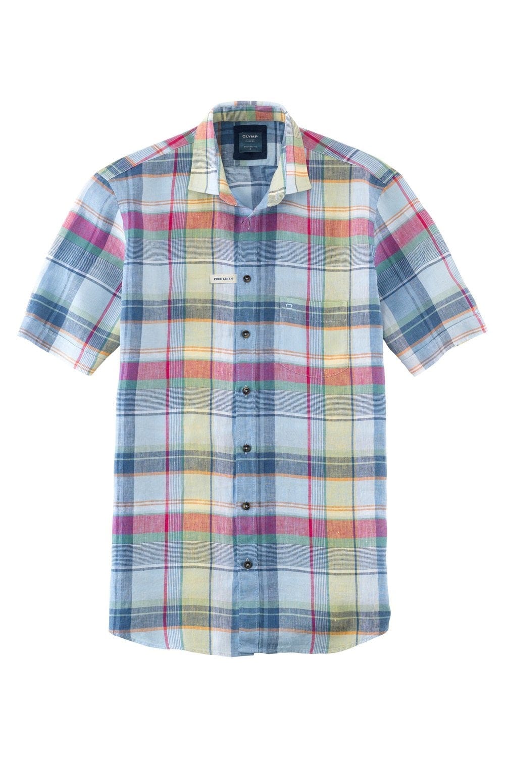 Olymp Casual Modern Fit Linen Short Sleeve Check Shirt