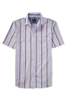 Olymp Casual Modern Fit Multi Stripe Short Sleeve Shirt - Green/Blue