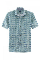 Olymp Casual Modern Fit Tile Print Short Sleeve Shirt - Mint/Blue