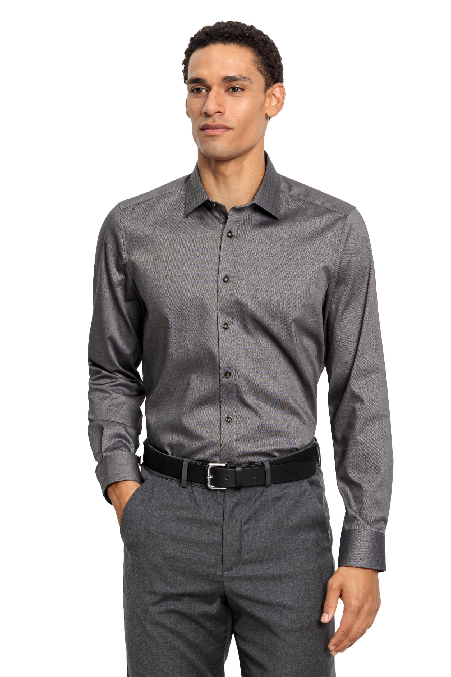 Olymp Level 5 Body Fit Plain Long Sleeve Shirt - Grey