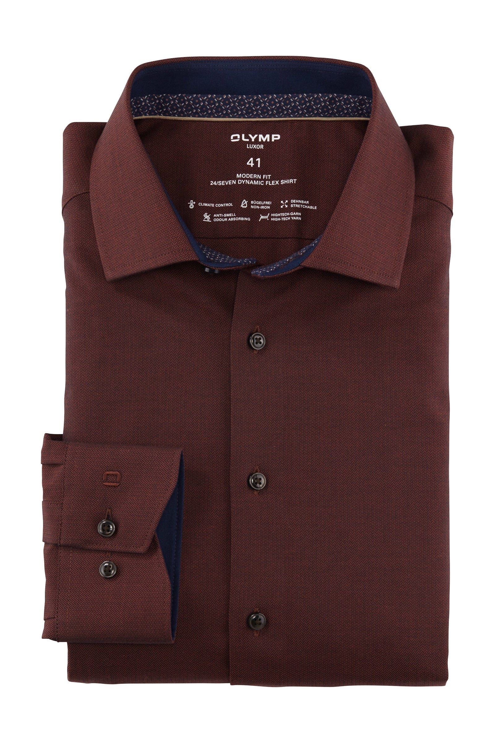 Olymp Luxor 24/7 Modern Fit Dynamic Flex Shirt - Burgundy