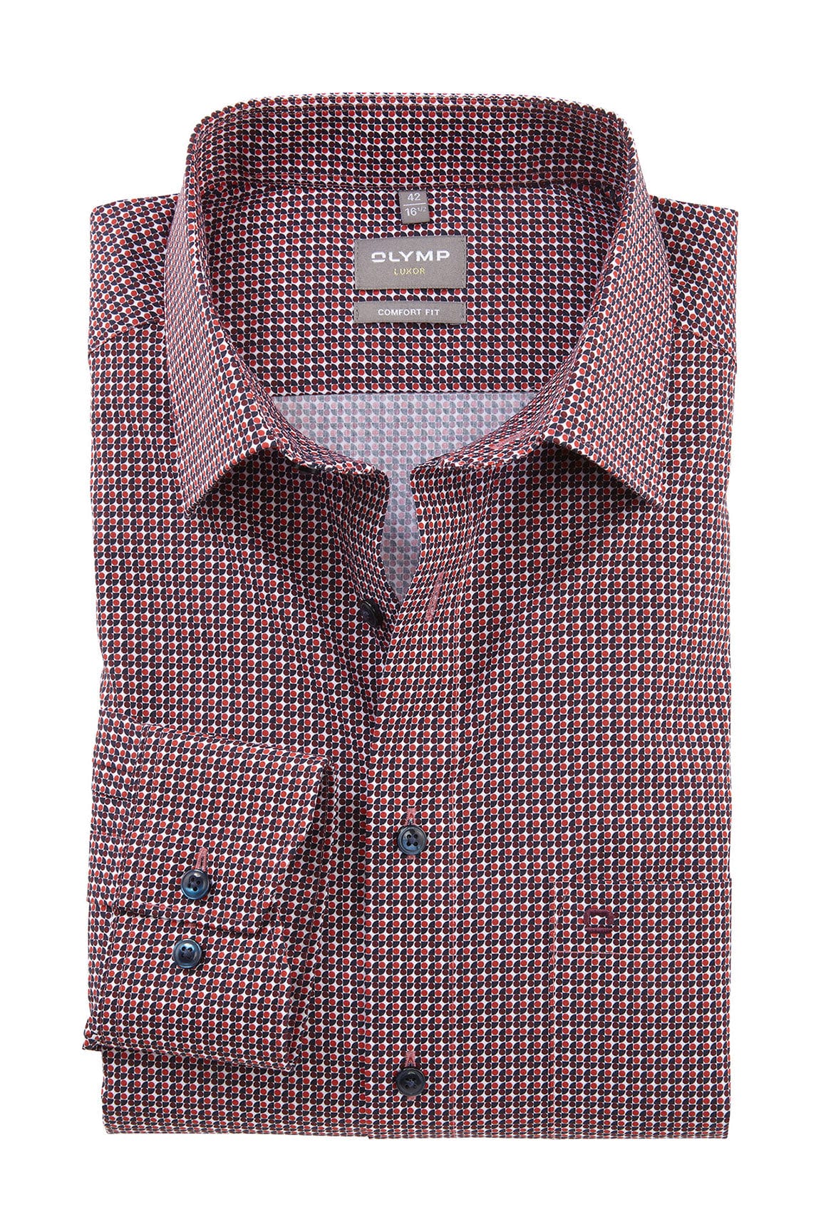 Olymp Luxor Comfort Fit Circular Print Shirt - Dark Red