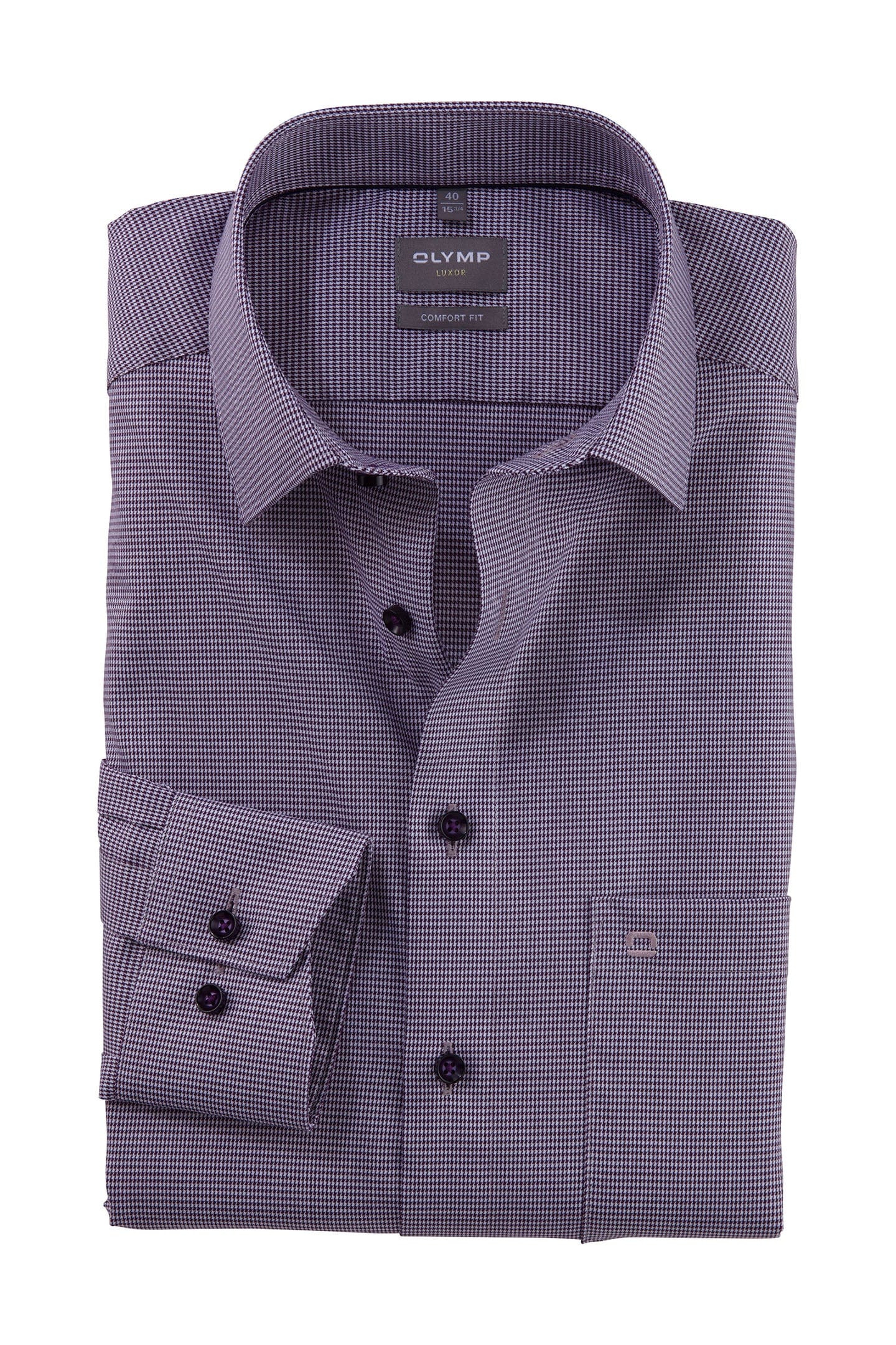 Olymp Luxor Comfort Fit Mini Check Long Sleeve Shirt - Plum