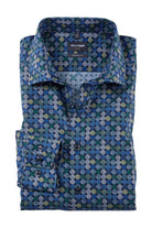 Olymp Luxor Modern Fit Circular Print Shirt - Blue/Green