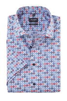 Olymp Luxor Modern Fit Circular Print Short Sleeve Shirt - Blue/Red