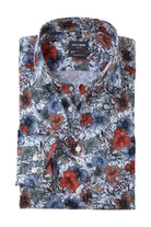 Olymp Luxor Modern Fit Colour Pop Floral Shirt - White/Blue