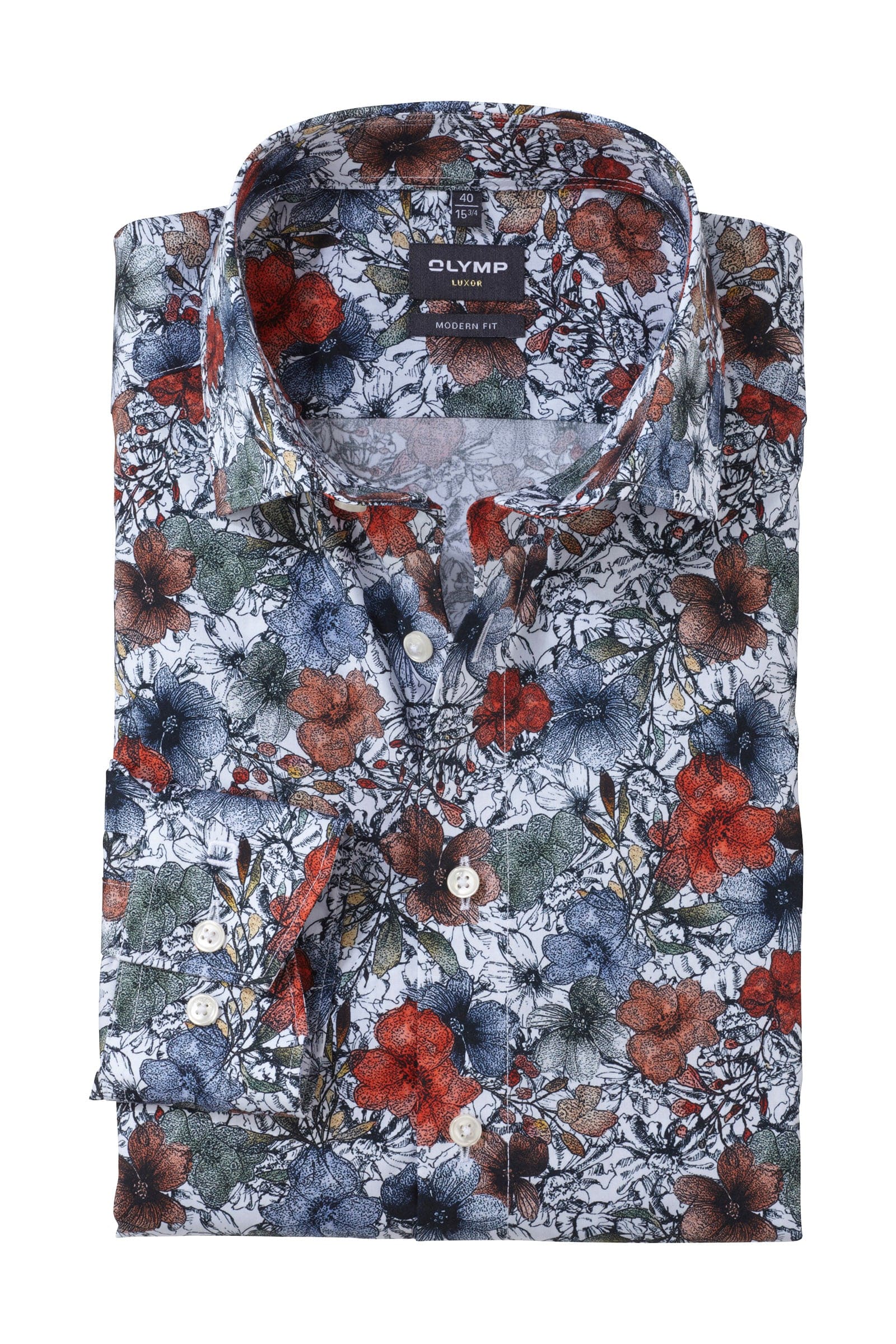 Olymp Luxor Modern Fit Colour Pop Floral Shirt - White/Blue